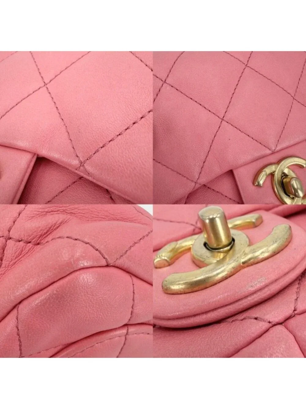 Chanel Big Shoulder Bag Mini Quilted Chain Turnlock Mini CC Logo Leather Pink
